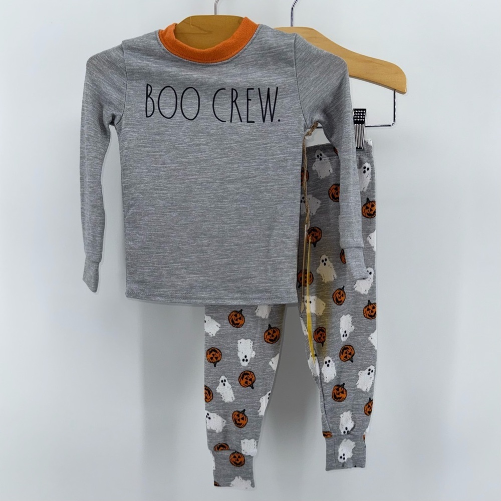 Rae Dunn Gray and Orange Boo Crew Baby Toddler Halloween Pajama Set